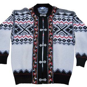 Vintage Scan Alp Wool Cardigan Pewter Clasps Nordic Folk Fair Isle L NEW ZEALAND